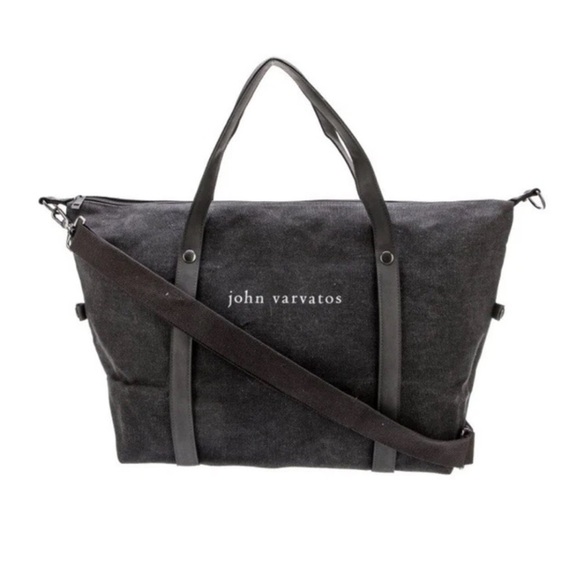 John Varvatos Handbags - John Varvatos Weekend Bag Tote Duffel Bag Gray Travel Zip Canvas Charcoal Gray